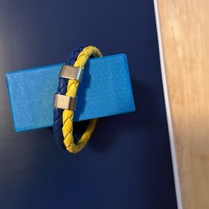 Braided Leather Bracelet in Blue and yellow.